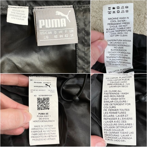 Puma Black White Logo Packable Hood Windbreaker Jacket - Picture 15 of 16